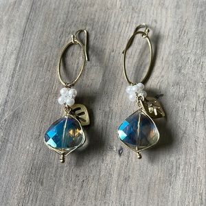 Dangle Gem and Pearl Earrings